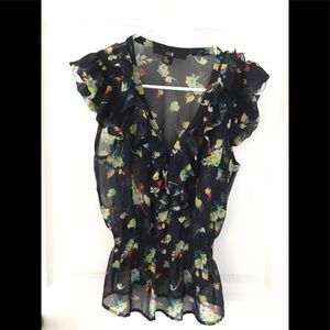 Navy Blue Floral Blouse